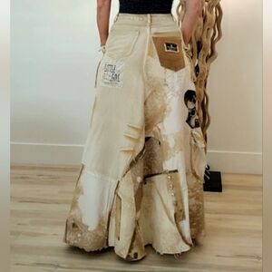 Designer Maxi Skirt Upcycled Couture Skull Patchwork Shabby Sustainable